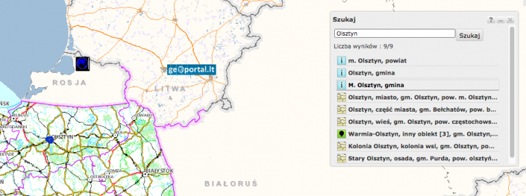 Geoportal.gov.pl – okno wyszukiwania.