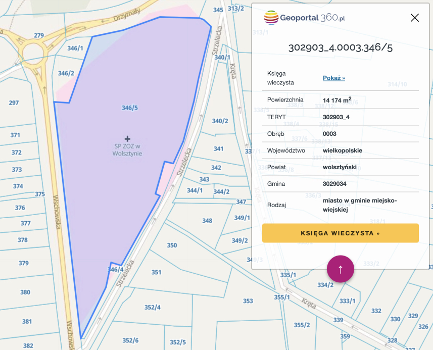 Geoportal360.pl - przykład działki z podanym identyfikatorem