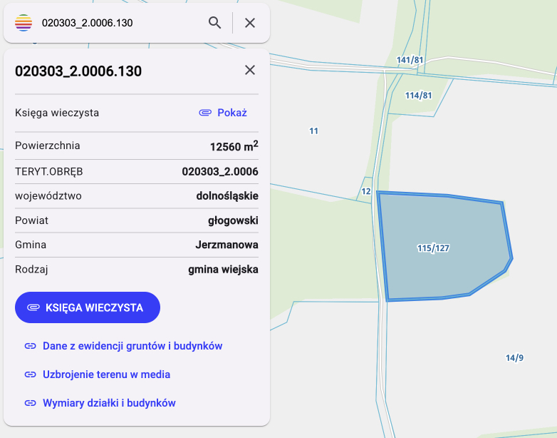 Numer działki a księga wieczysta - mapa Geoportal360.pl